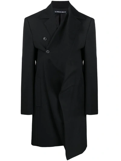 Y/project Cross Front Single Breasted Coat In Black