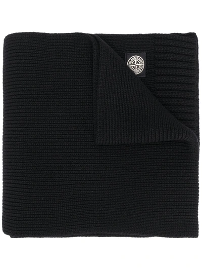 Stone Island Junior Kids' Logo Patch Knitted Scarf In Black