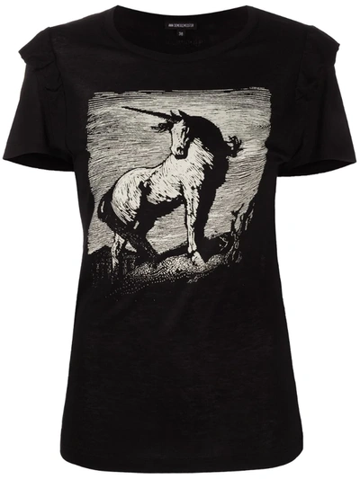 Ann Demeulemeester T-shirt Mit Einhorn-print In Black