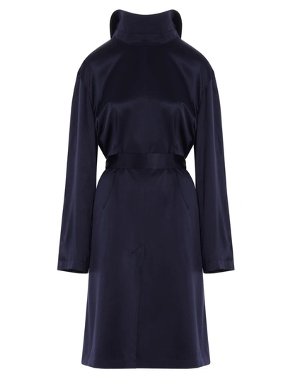 Balenciaga Silk Backwards-collar Dress In Blue