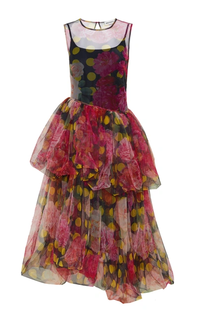 Molly Goddard Kelman Tiered Tulle Dress In Print