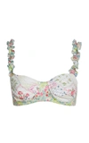 Loveshackfancy Annika Ruffled Paneled Bikini Top In White