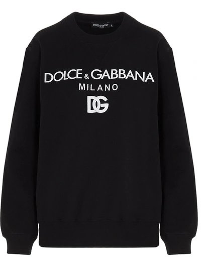 Dolce & Gabbana Logo Cotton Jersey Sweatshirt In Black