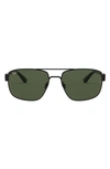 Ray Ban 60mm Navigator Sunglasses In Black/ Green