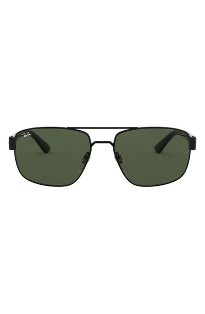 Ray Ban 60mm Navigator Sunglasses In Black/ Green