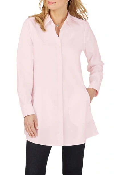 Foxcroft Cici Cotton Non-iron Tunic Shirt In Chambray Pink