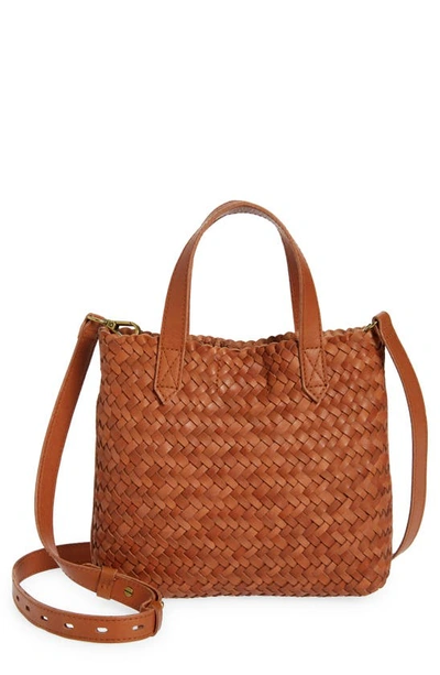 Madewell The Small Transport Crossbody: Woven Leather Edition In Burnished Caramel