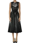 Msgm Gathered Vinyl Midi Dress In Black