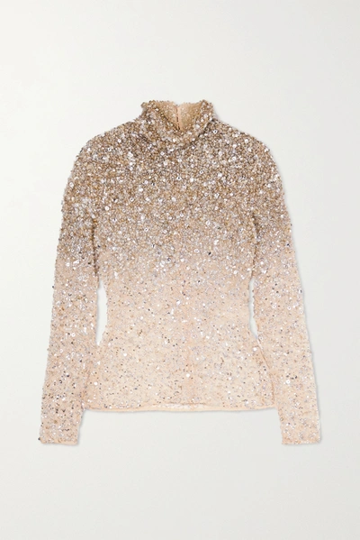 Valentino Sequin-embellished Tulle Turtleneck Top In Silver
