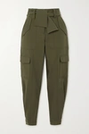 DEREK LAM 10 CROSBY ELIAN CROPPED BELTED COTTON-BLEND TWILL TAPERED PANTS