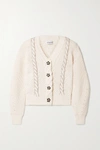 SELF-PORTRAIT CRYSTAL-EMBELLISHED CABLE-KNIT COTTON AND WOOL-BLEND CARDIGAN