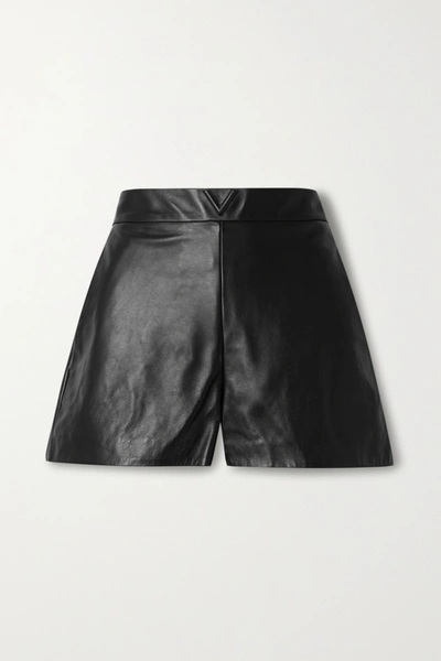 Valentino V Logo Belted Leather Shorts In Black