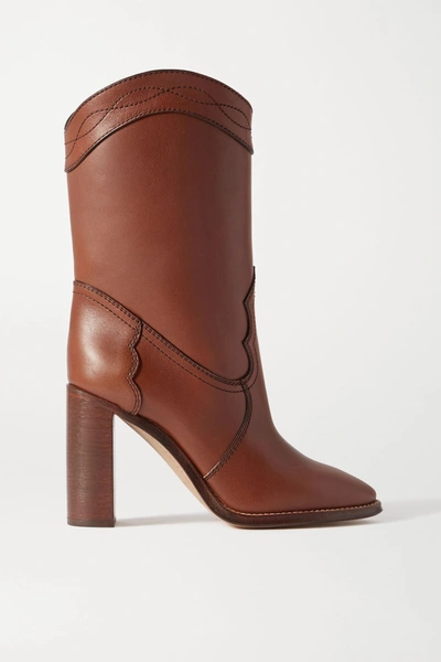 Saint Laurent Kate Leather Ankle Boots In Brown