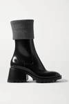 CHLOÉ BETTY RIBBED-KNIT AND RUBBER BOOTS