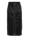 TWINSET STUDDED FAUX LEATHER LONGUETTE SKIRT IN BLACK