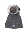 MONCLER POM PON BEANIE IN GREY