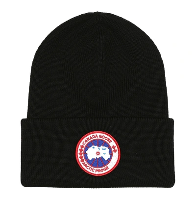 Canada Goose Wool Logo Beanie In Black