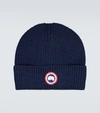 Canada Goose Logo-patch Knitted Beanie In Blue