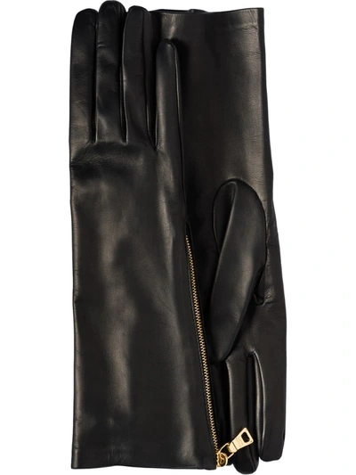 Prada Zipper Detail Gloves In Black