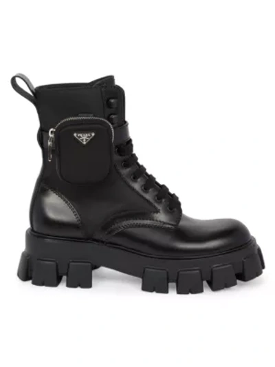 Prada Monolith Pocket Combat Boots In Nero