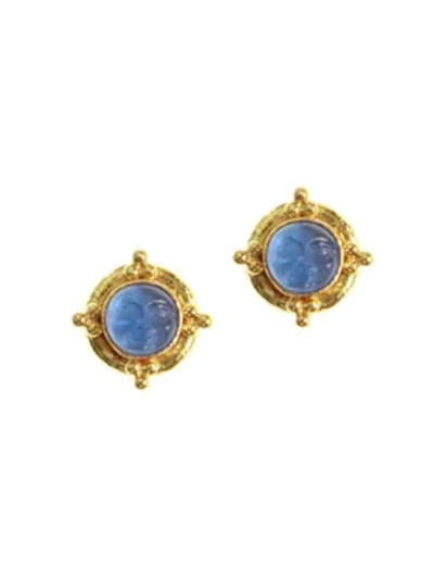 Elizabeth Locke Venetian Glass Intaglio Cerulean 'man-in-the-moon' Stud Earrings In Gold