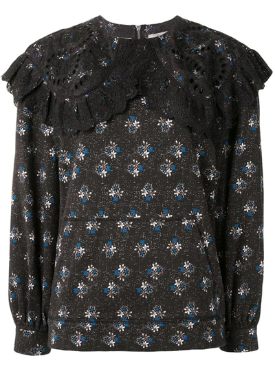 Sea Floral Ruffle Blouse In Black