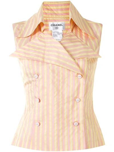Pre-owned Chanel 2004 Striped Sleeveless Shirt In Pink