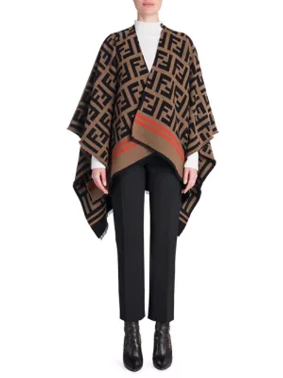 Fendi Marco Ff Knit Poncho In Camel