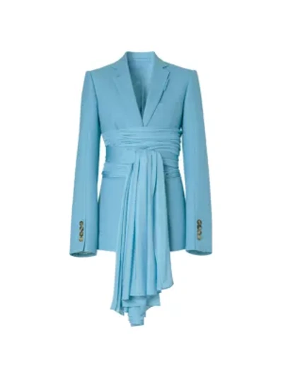 Burberry Jersey Sash Detail Wool Ramie Tailored Jacket In Blue Topaz