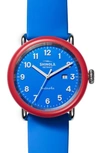 Shinola Detrola Silicone Strap Watch, 43mm In Blue/ Red/ Silver