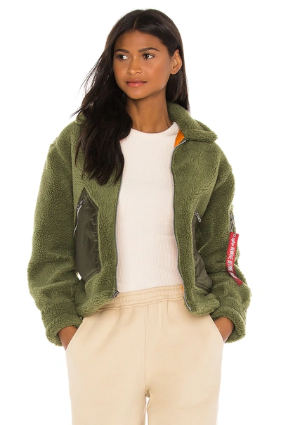 Alpha Industries Cropped Sherpa Utility Jacket In Sage
