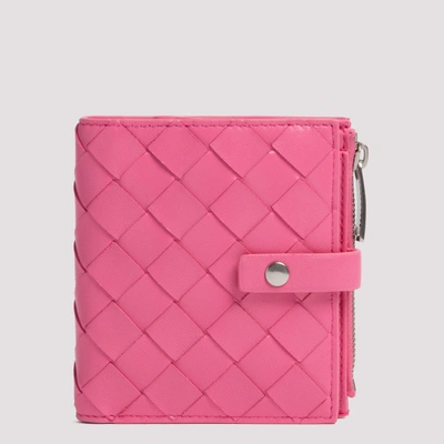 Bottega Veneta Pink Intrecciato Mini French Wallet