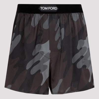 Tom Ford Camouflage-print Stretch-silk Boxer Shorts In Brow