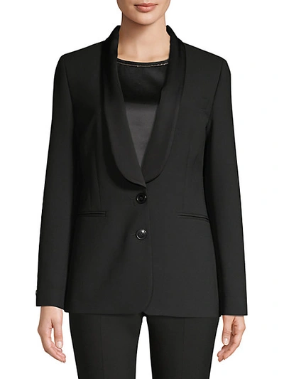 Peserico Satin Shawl-collar Stretch-ponte Blazer In Black