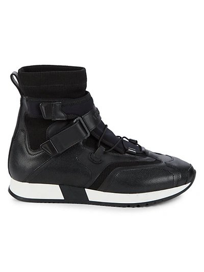 Versace Vitello High-top Sneakers In Nero