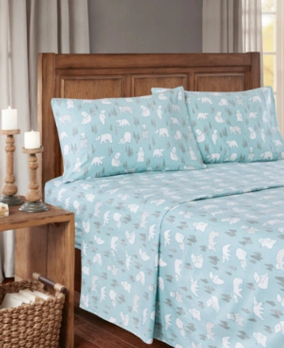Woolrich True North Cotton Flannel 4-piece King Sheet Set Bedding In Blue Polar Bears