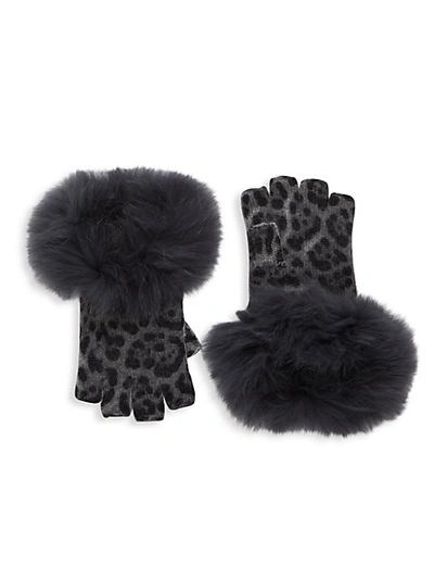 Sofia Cashmere Fox Fur & Cashmere Fingerless Gloves In Grey