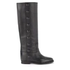 Via Roma 15 Black Leather Boot With Side Buttons In Nero