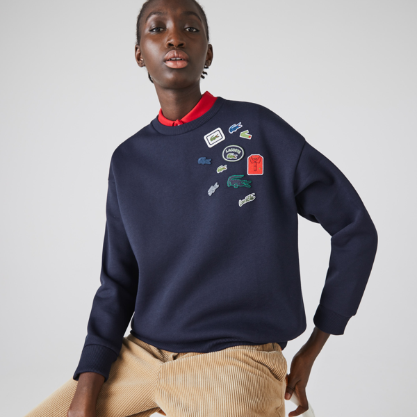 Download Lacoste Women's Crew Neck Badge Fleece Sweatshirt In Navy ...