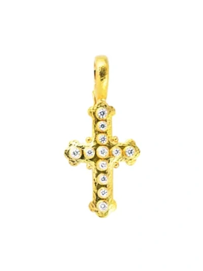 Elizabeth Locke Stone Hammered 19k Yellow Gold & Diamond Small Byzantine Cross Pendant