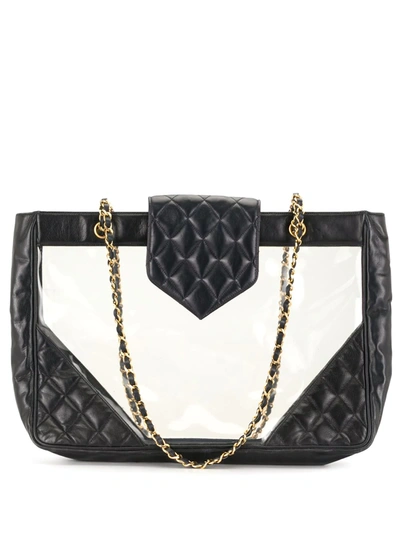 Pre-owned Chanel 1990s Transparent Panel Chain Tote Bag In Blue