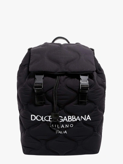 Dolce & Gabbana Logo Print Buckled Backpack In Black