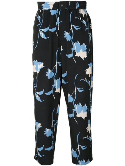 Ports V Cropped Floral Print Trousers In Blue