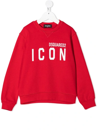 Dsquared2 Kids' Icon-print Long-sleeved Sweatshirt In Red