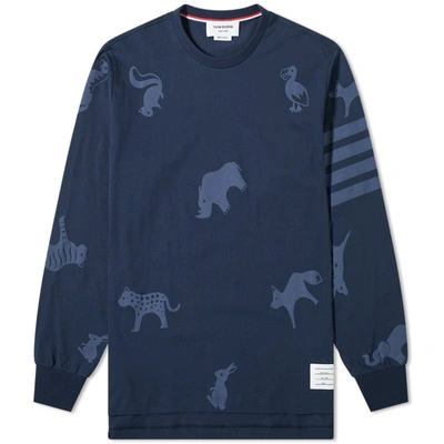 Thom Browne Icon Print Oversized Long Sleeve T-shirt In Blue