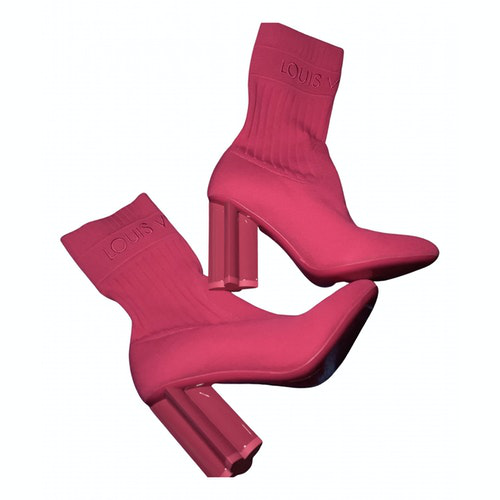 Pre-Owned Louis Vuitton Silhouette Pink Cloth Ankle Boots | ModeSens