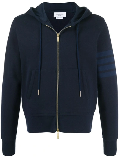 THOM BROWNE 4-BAR ZIP-UP LOOPBACK-COTTON HOODIE