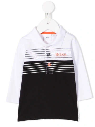 Hugo Boss Babies' Striped Colour Block Polo Shirt In 白色