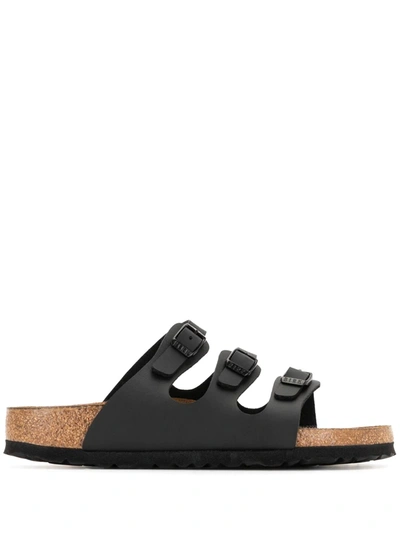 Birkenstock Florida Three-buckle Sandals In Black Leather