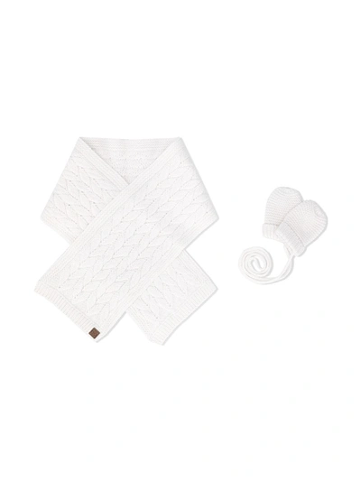Tartine Et Chocolat Babies' Cable Knit Scarf And Mittens Set In White